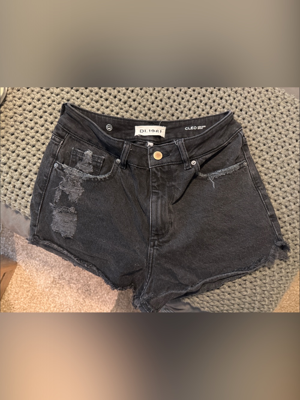 DL1961 Black Distressed Denim Cutoff Shorts